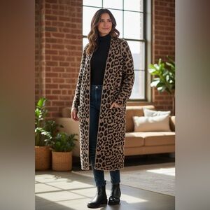 RW&CO SZ:XS/S Open Animal Print Cardigan with pockets